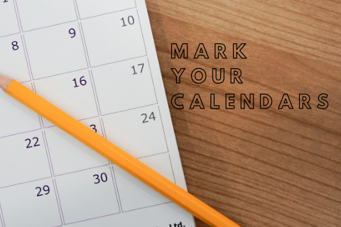 Blank calendar with the words "mark your calendars".